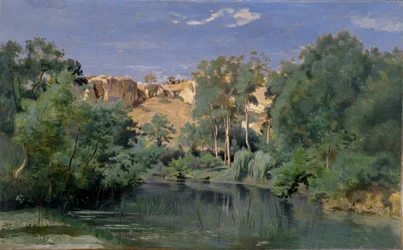 Paisagem arborizada com uma lagoa, c.1830